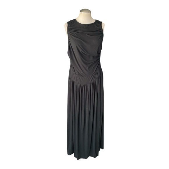 HALARA Dresses & Skirts - HALARA Sleeveless Maxi Dress Black Charcoal Draped Ruched Waist Size L